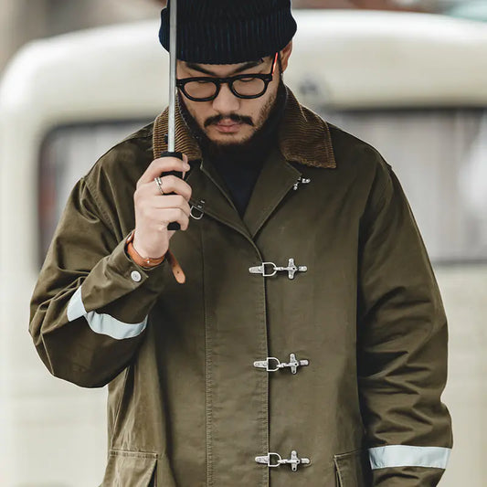 Reflective Striped Mid-Length Coat for Men